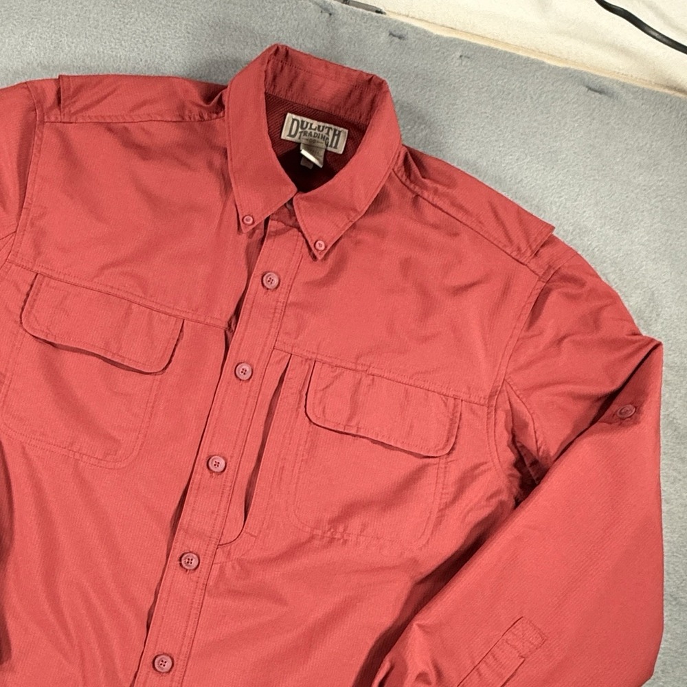 Duluth Trading Co Mens Red CoolPlus Action Fishing Hiking Shirt Large Tall LT